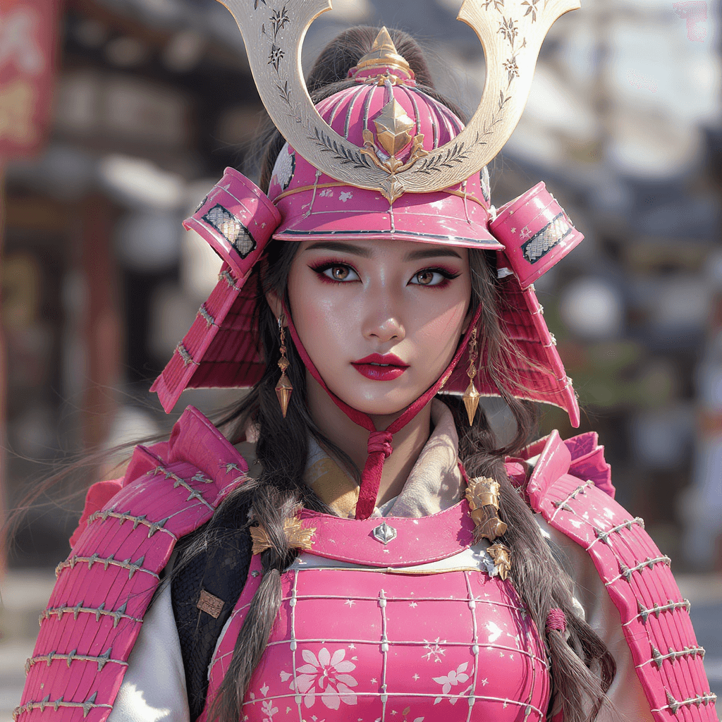 AI generated: 3d render, a women wearing pink samurai armours, close-up shot --ar 9:16 --ar style raw