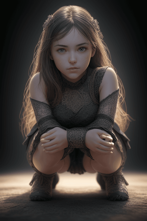 AI generated: photorealistic, ultra highly intricate detailed, professional photo, girl, (full-body), (Crouching l...