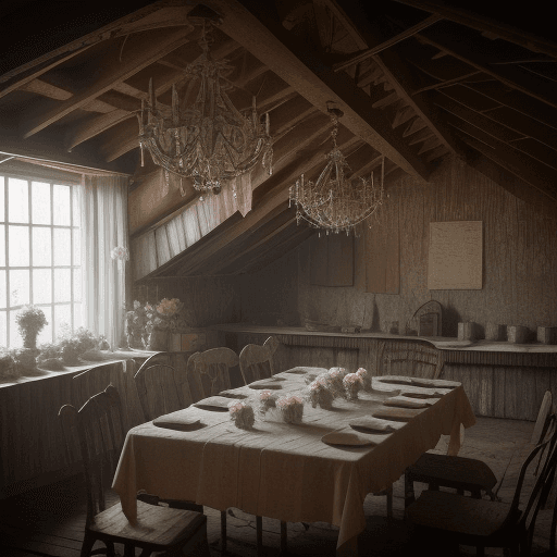AI generated: Handmade paper flowers in a creepy dusty wooden attic
1970s feel
