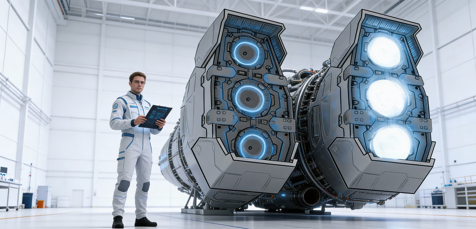 AI generated: Use the Reference Image to reimagine the View of the Futhesis ENGINES Design for any space vessel. S...