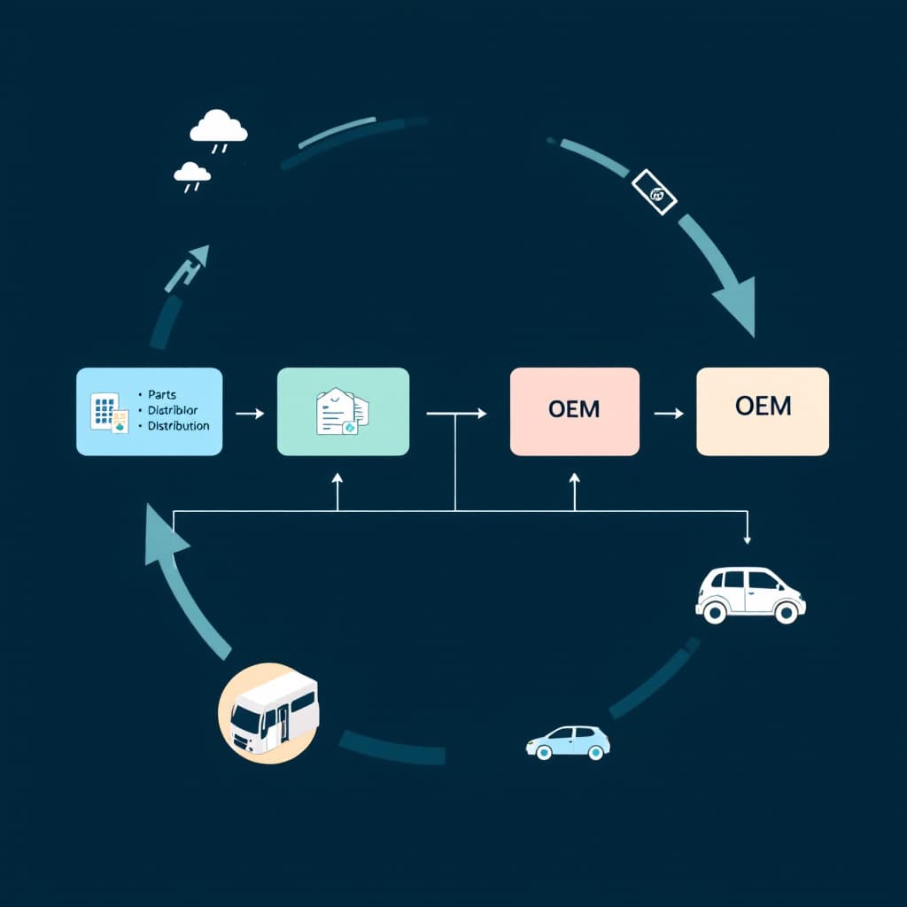 AI generated: a mock up of a Volkswagen eLearning course parts distribution flow from retailer to OEM

