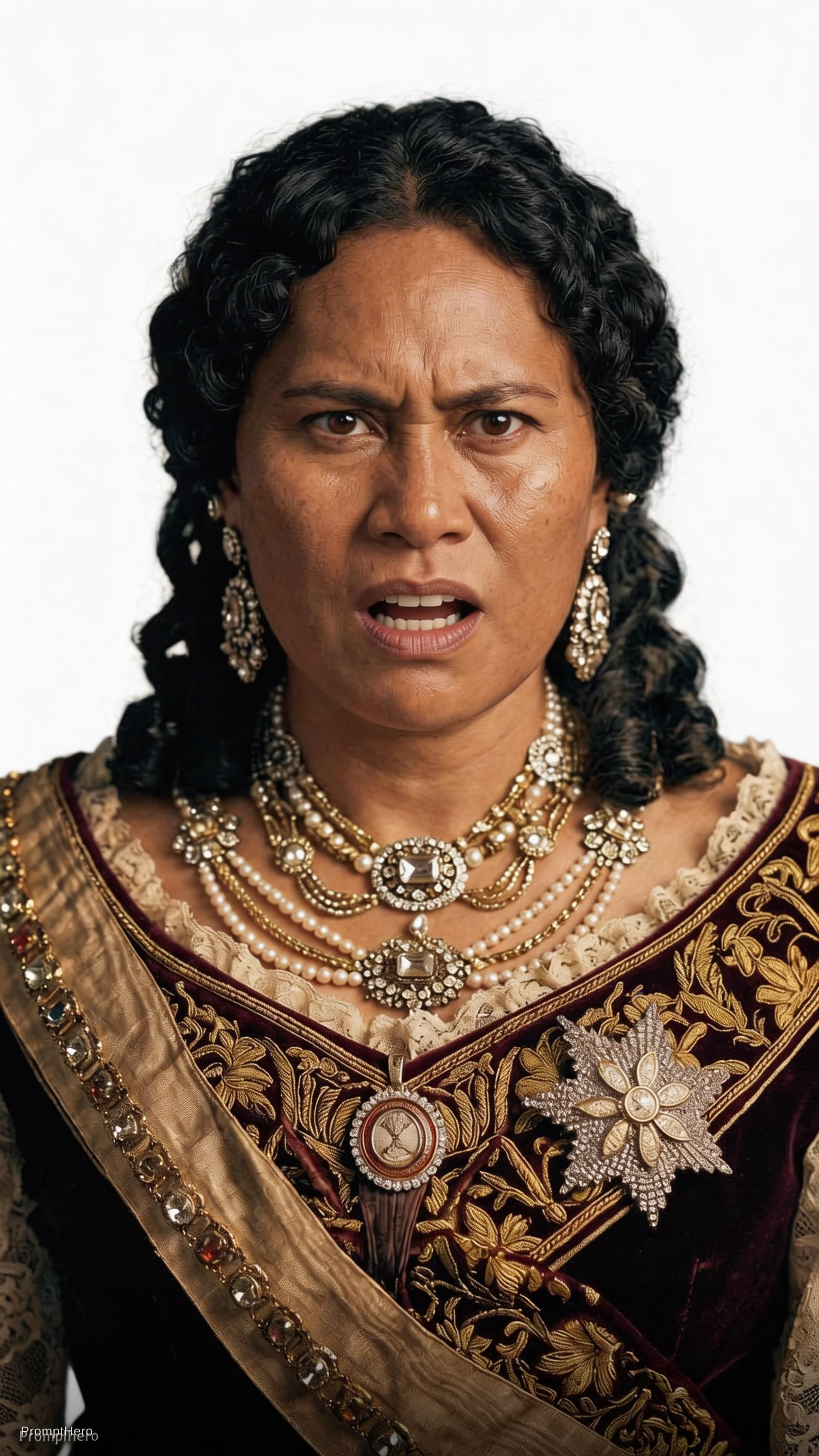 AI generated: make her look down with her eyes and her teeth showing and slightly open mouth like she is raging. e...