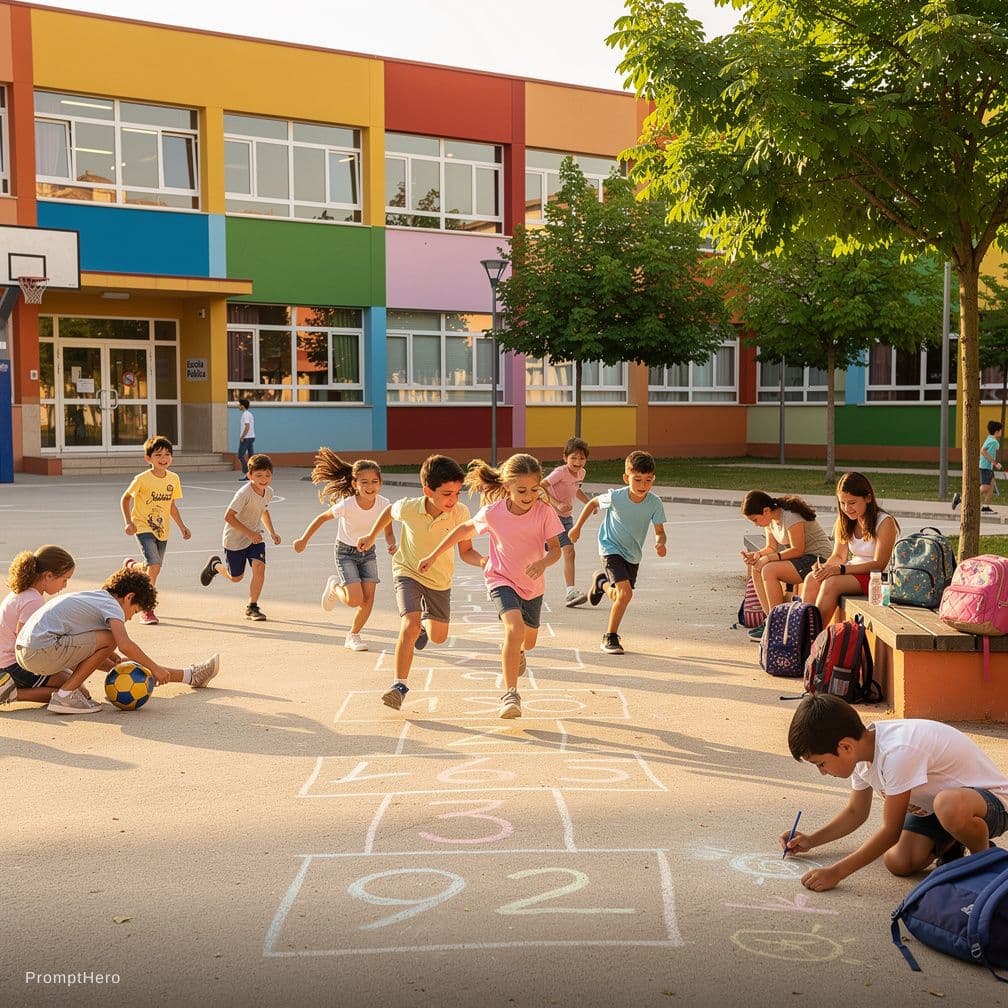 AI generated: nens jugant al pati de l'escola

