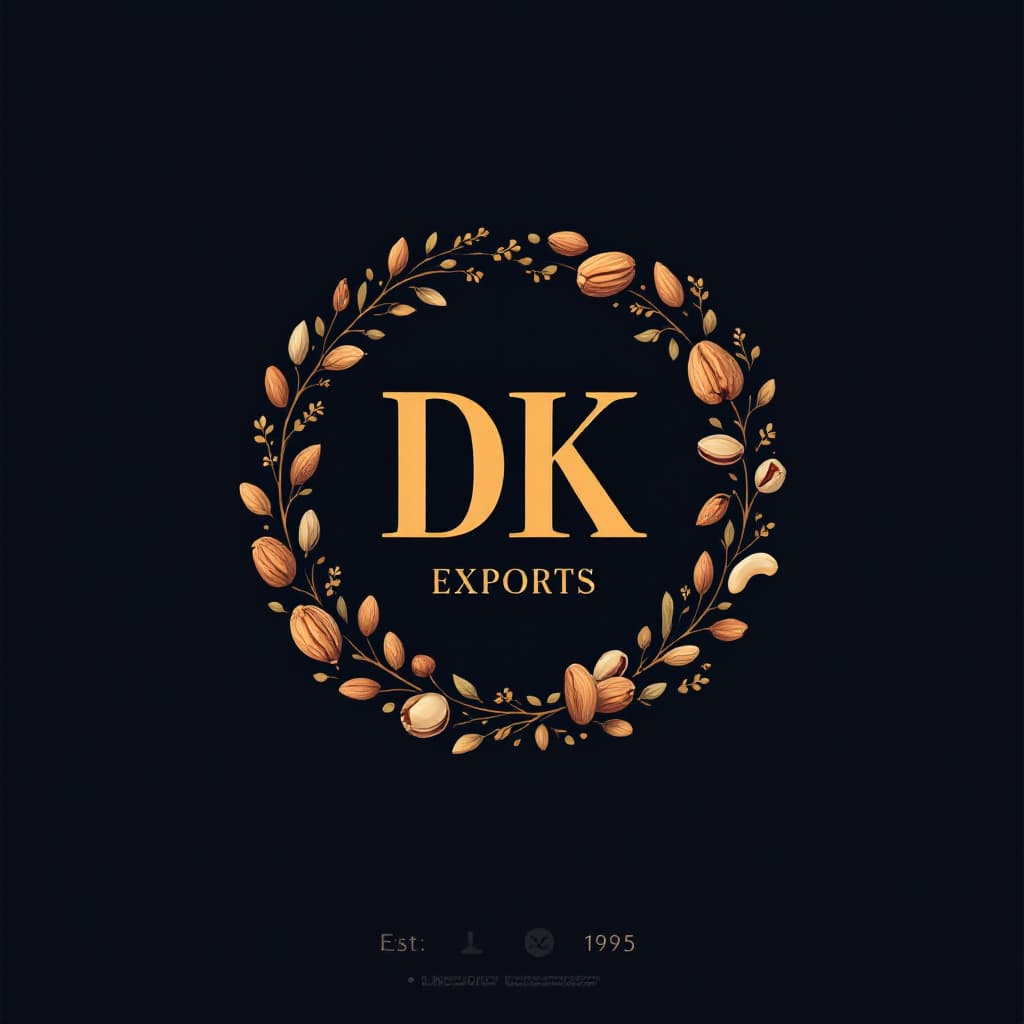 AI generated: Design a professional logo for DK Exports, a global import-export brand specializing in nuts, seeds,...