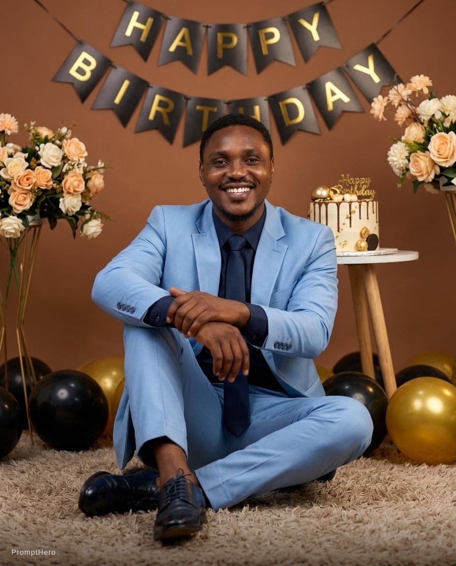 AI generated: Generate image 

Ultra-realistic professional birthday photoshoot portrait of a stylish young Africa...