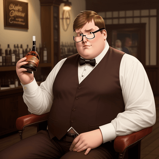 AI generated: peter griffin as a real person.he is sitting in a Salon in wild West drinking a whisky