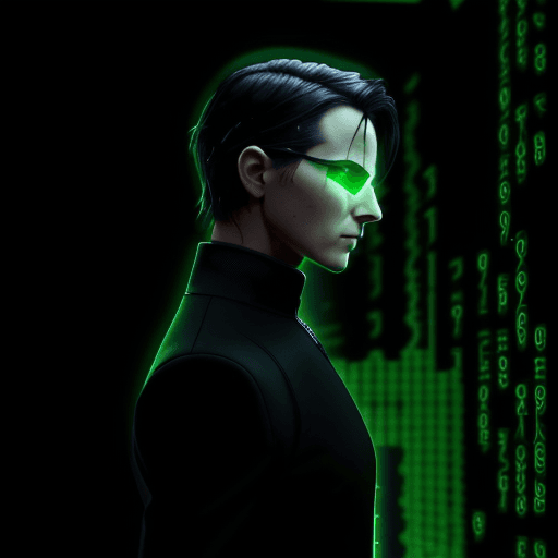 AI generated: A siluette of a programmer standing in front of AI technologies looking at the matrix code data holo...