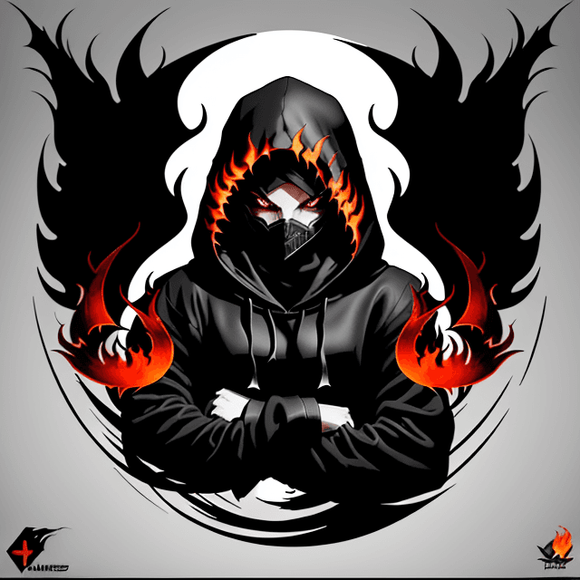 AI generated: The image features a stylized logo of a hooded shadow killer character, dark flames, with a white bo...