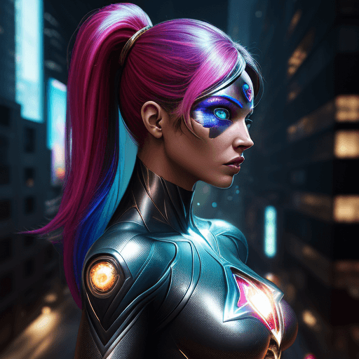 AI generated: eye view of a metahuman woman coming to street, in the style of attention to gloss texture, superher...