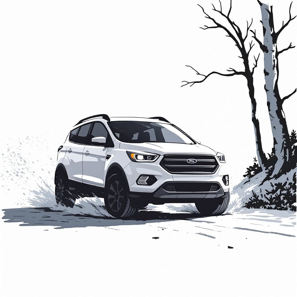 AI generated: the FORD ESCAPE, in the style of minimalist illustrator, white background, traditional oil painting,...