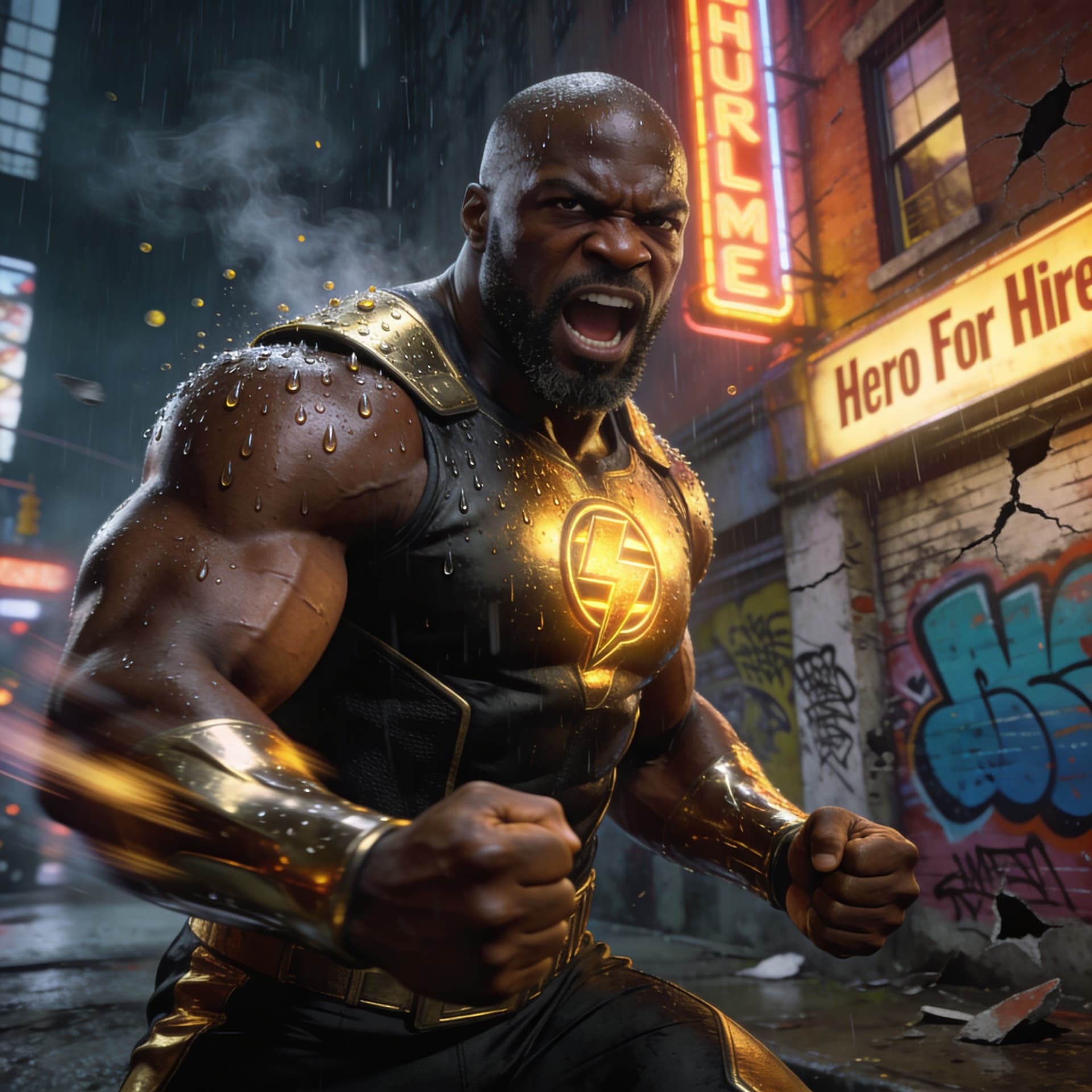 AI generated: create a 3d realistic picture of this cover starring Luke Cage Hero For Hire, make it realistic, 3d ...