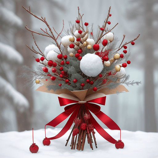 AI generated:  sky, branches, cones, red winter berries, cinnamon sticks, New Year's balls and spruce branches. Th...