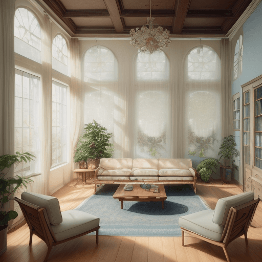 AI generated: High resolution photography interior design, dreamy sunken living room conversation pit, wooden floo...