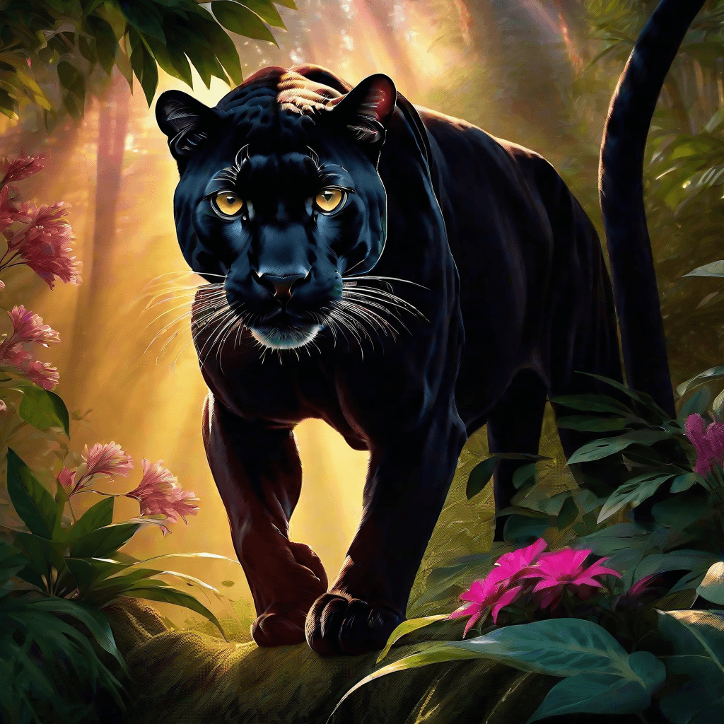 AI generated: Creates a stunning photorealistic visual representation of a beautiful panther, posing in the jungle...