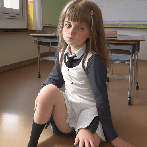 AI generated: kleines süßes mädchen im alter von 8 jahren präsentiert im untericht ihre unterhose vor der ganzen k...