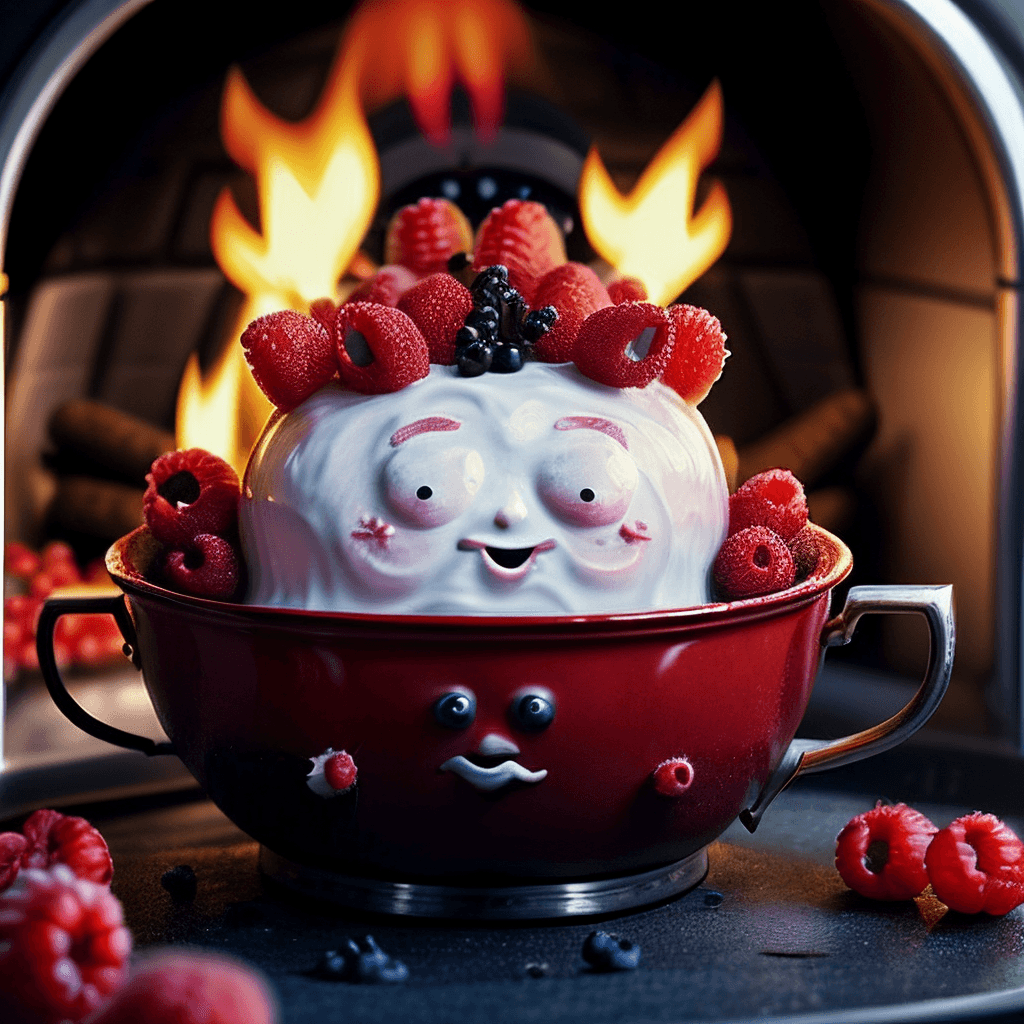 AI generated: Kettle on the fire full of ((berries characters with faces,crowded characters)) with boiling water, ...