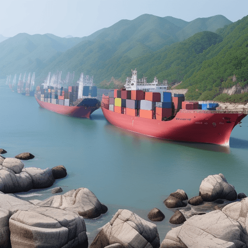 AI generated: Korea Hongdo port, rocks, ships landscape