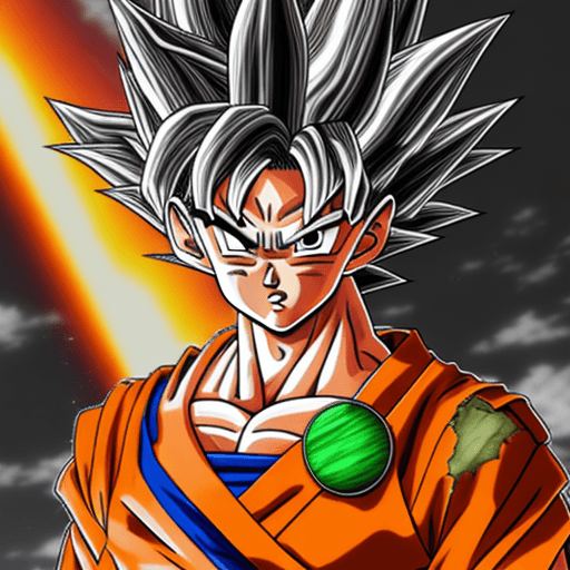 AI generated: Goku, draw anime style by Akira Toriyama, high-detailed, green eyes, punky style, future clothes sty...