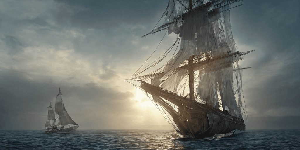 AI generated: photo of a ultra realistic sailing ship, dramatic light, pale sunrise, cinematic lighting, battered,...