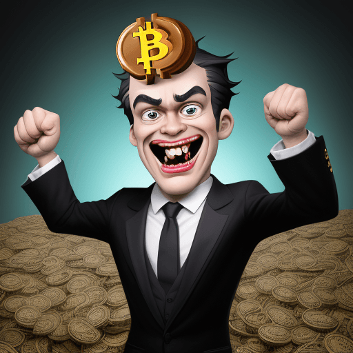 AI generated: A satirical illustration of a caricature style character "The Greedy NFT Collector"::2 He has exagge...