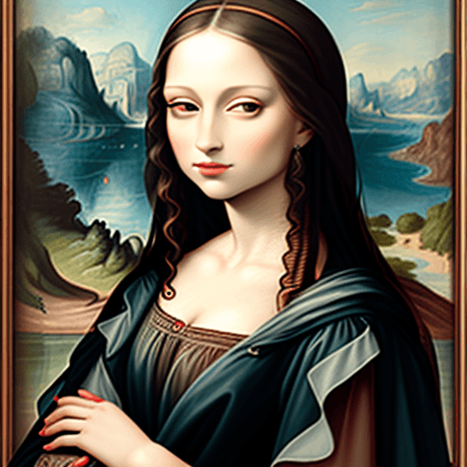 AI generated: A modern photo of Lisa del Giocondo, posing in the same manner as in the Mona Lisa painting, in the ...