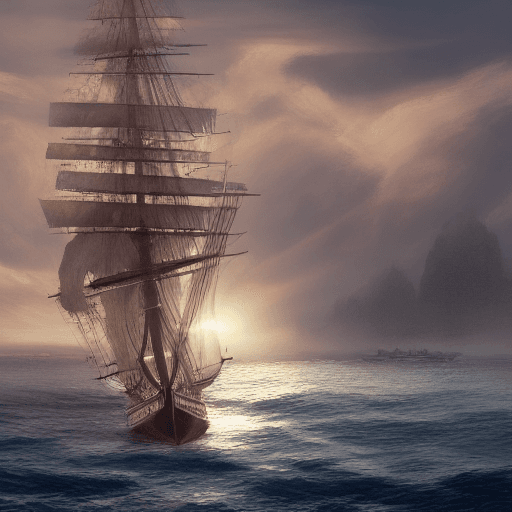 AI generated: Photo of a ultra realistic sailing ship, dramatic light, pale sunrise, cinematic lighting, battered,...