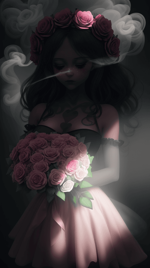 AI generated: closeup,(((bouquet of roses, heart-shaped pink smoke,))),(((sticker art))),(((naturally interacting ...