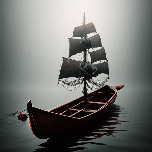 AI generated: A rose in a boat floating in hell
