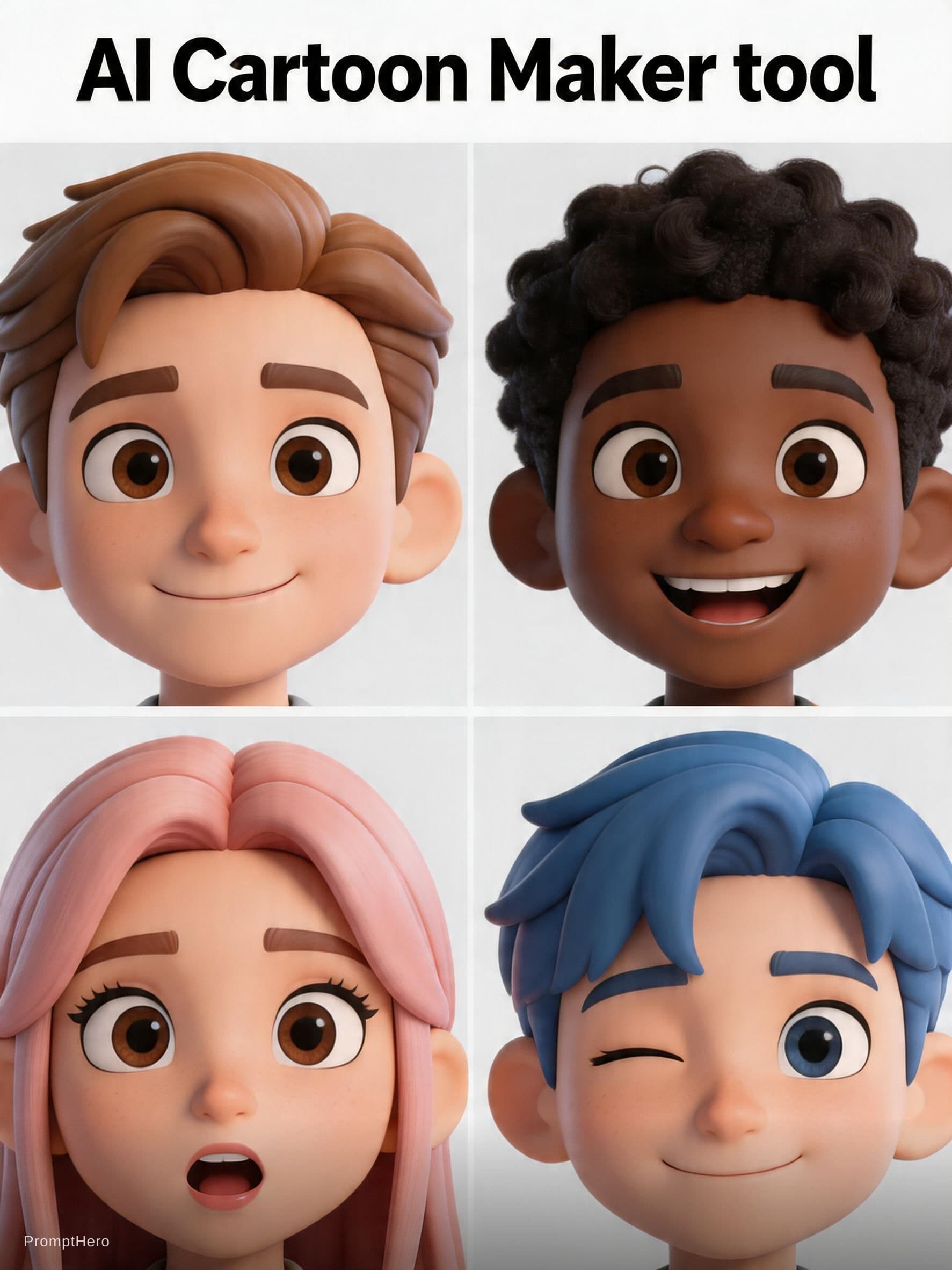 AI generated: Create a group image featuring multiple digital cartoon characters.
Each character should have a hig...
