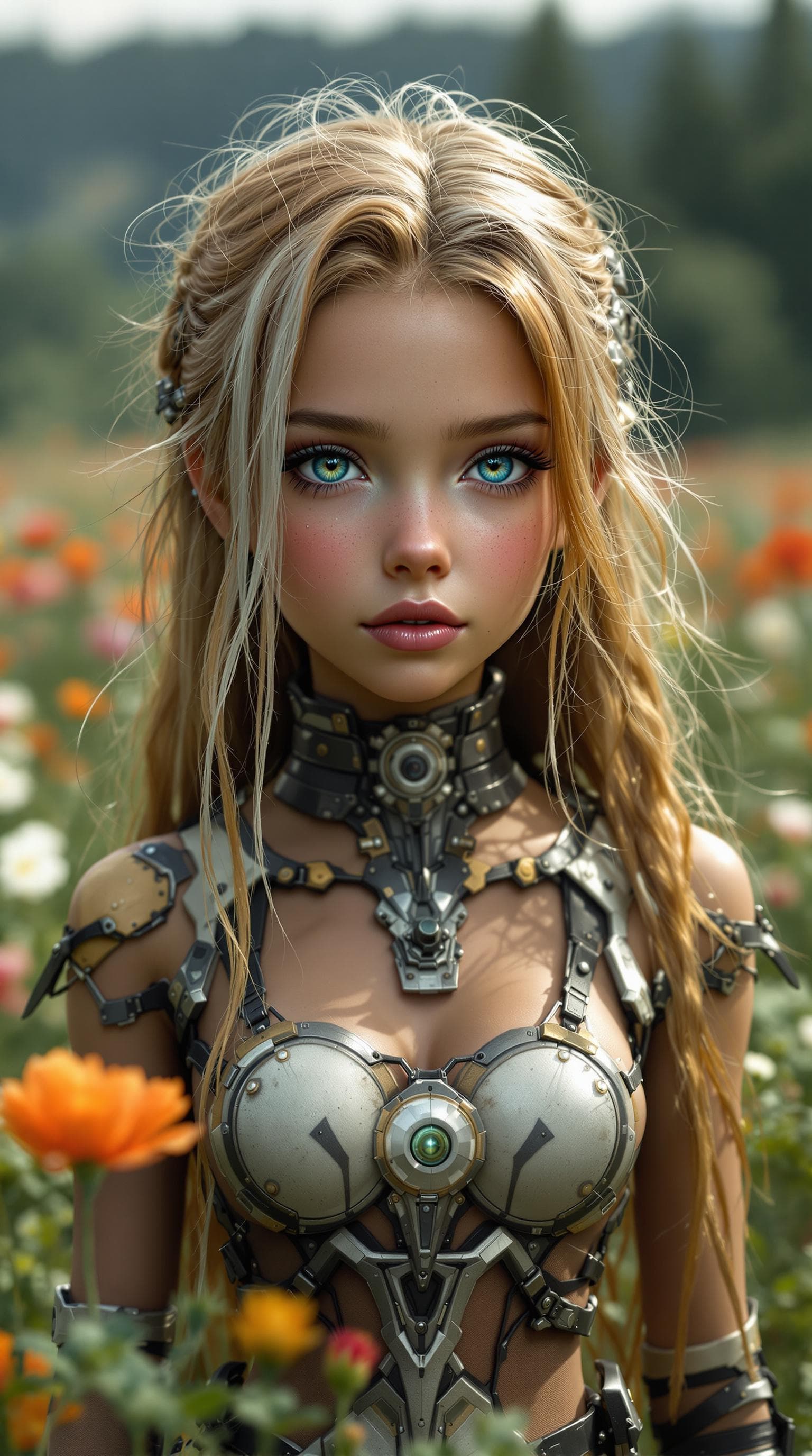 AI generated: a professional photo of a exceptionally beautiful girl in the world, (age 7) of the badlands(futuris...