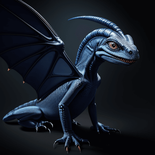 AI generated: Hyper realistic picture of an alien animal, darkblue and black colours, have wings to fly, head like...