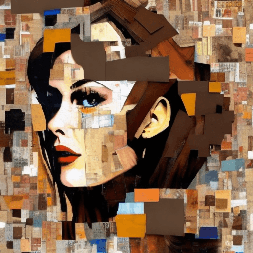 AI generated: girl with brown hair, in the style of multi-layered collages, impasto background, edgy street art, c...