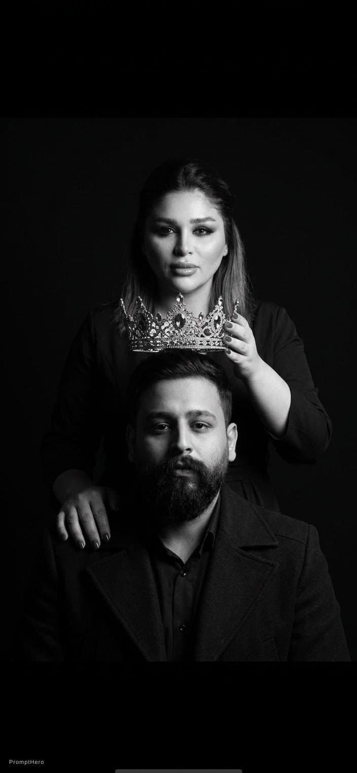 AI generated: •A dramatic black and white portrait with two figures (the image should be exactly the same as the p...