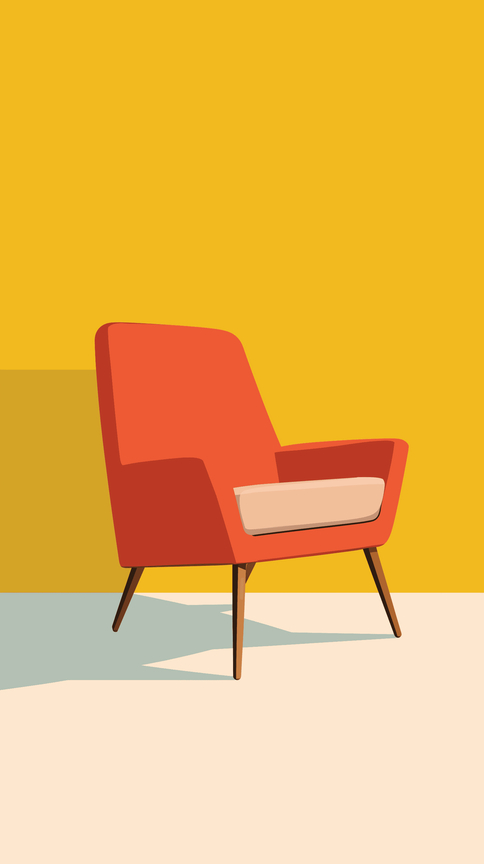 AI generated: vector art, flat style, single chair, inspired by mid-century modern, bauhaus, simplify, muted coral...