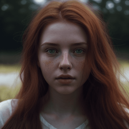 AI generated: Close-up photo of a beautiful Irish girl, adorable face, red long layered hair, no makeup, realistic...