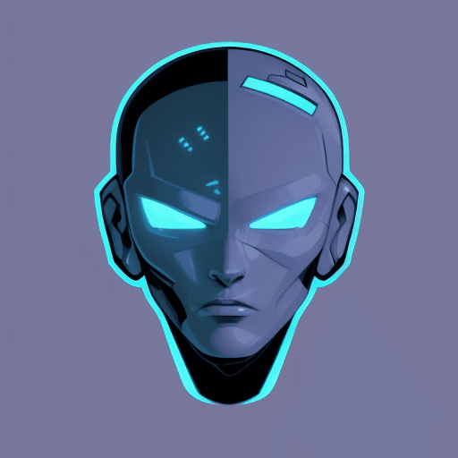 AI generated: sci-fi realistic art style, a square cyborg icon of a futuristic wave surfer, surfing out from the c...