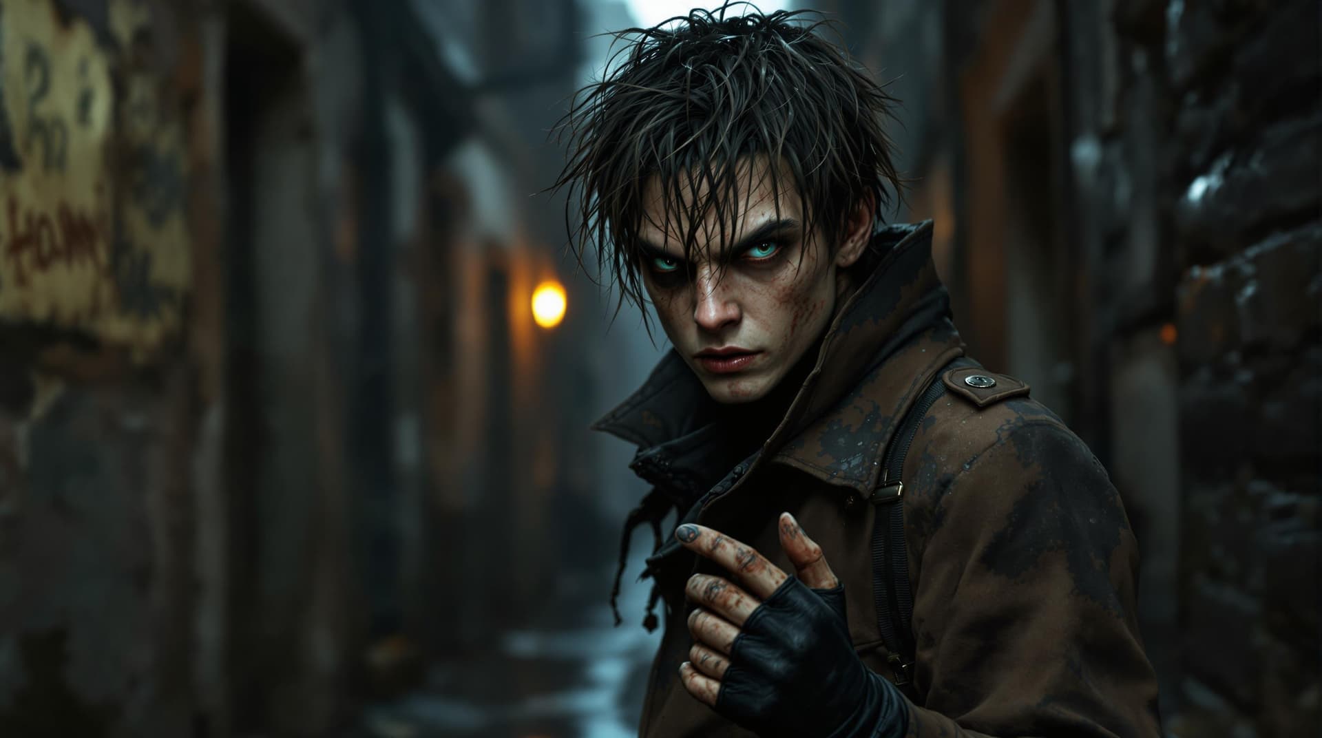 AI generated: Young, dirty, sinister street urchin, inspired by 'Sweeney Todd: The Demon Barber of Fleet Street'. ...