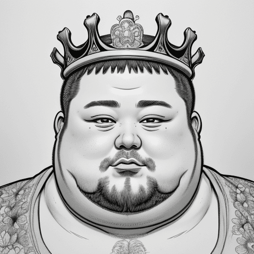 AI generated: drawing an artistic digital image of a fat cut guy that has flowers in the crown with the letter TMO...