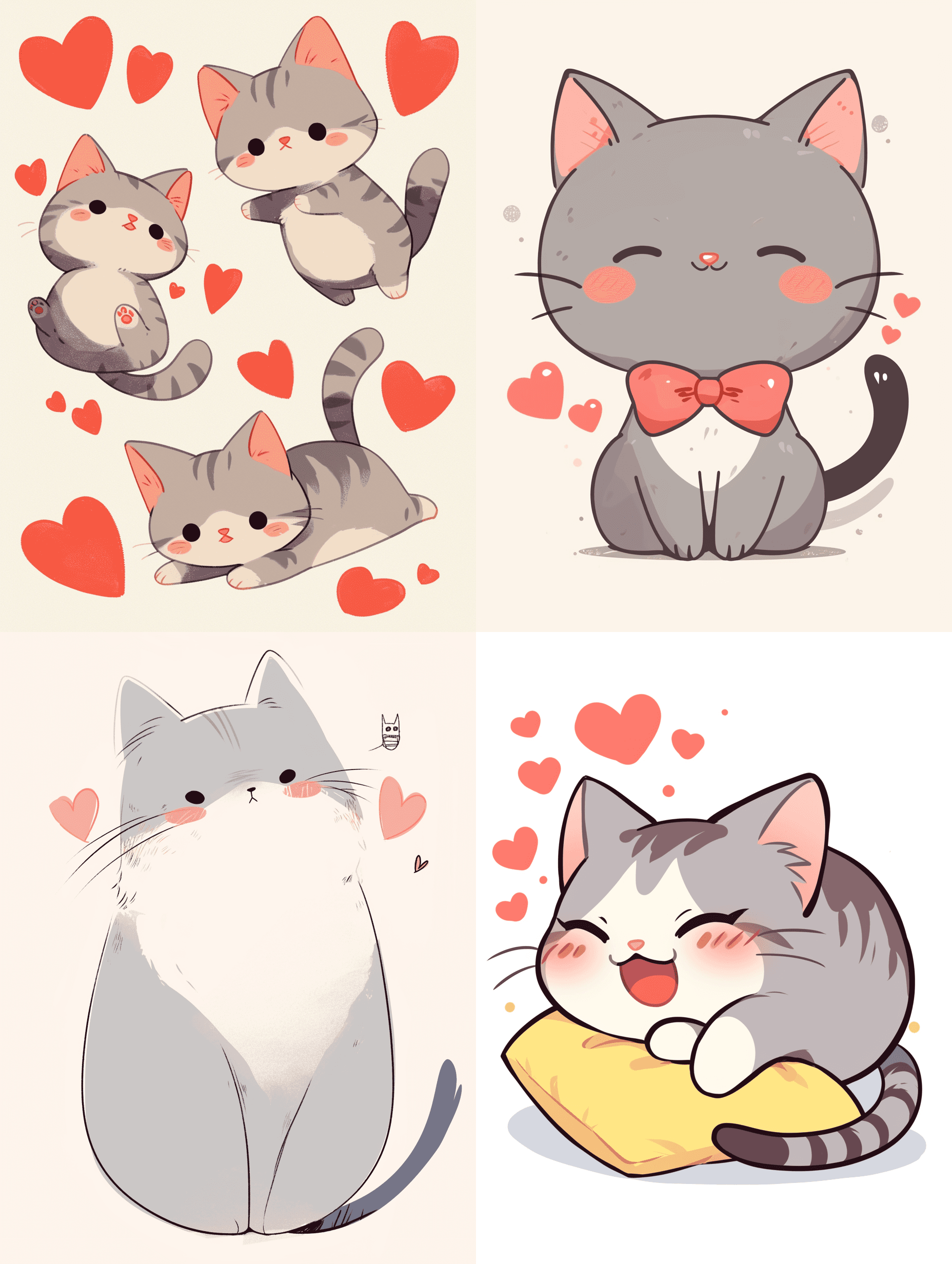 AI generated: grey cat and heartfelt sticker, in the style of simple line drawings, animated gifs --s 50