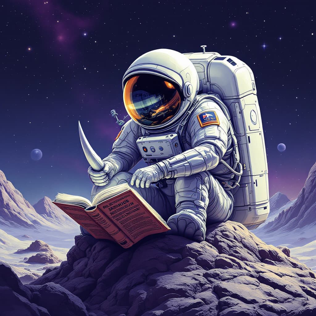 AI generated: Astronout reading rhino