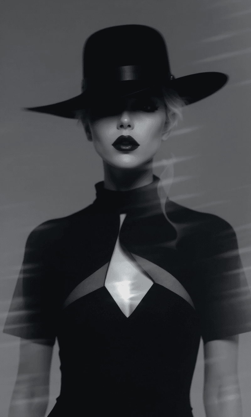 AI generated: ### Positive Prompt（正向提示）
a gothic female silhouette in monochrome, black-and-white, grayscale,
we...