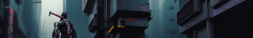 AI generated: Cyberpunk ghostrunner, holding katana, detailed background, 16k, shot with kodak porta, 50mm