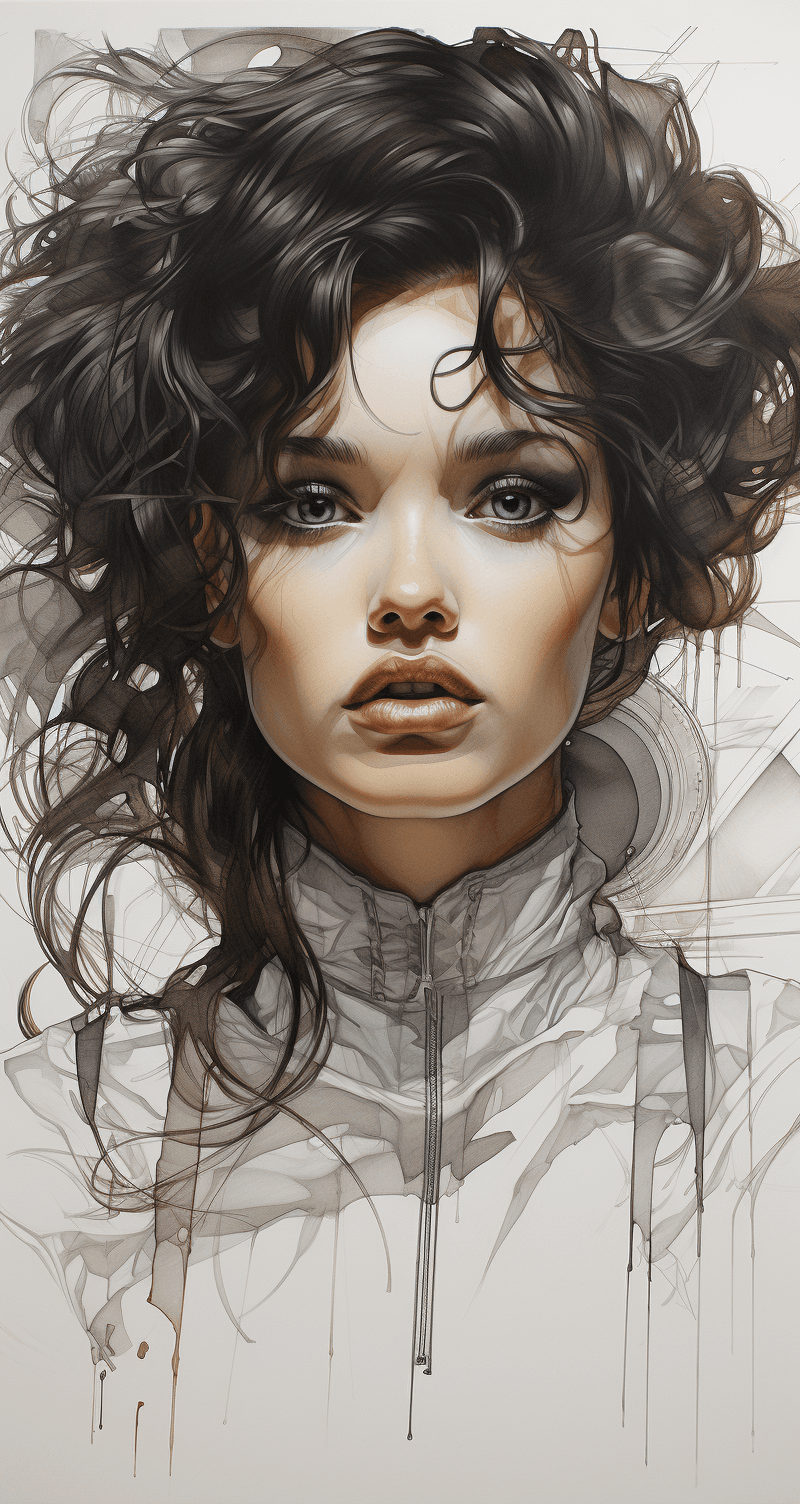 AI generated: pencil sketch in the style of beautiful women, close-up intensity, gray and bronze, rangercore, inte...