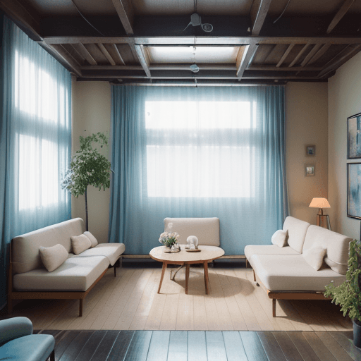 AI generated: City dark neon, High resolution photography interior design, dreamy sunken living room conversation ...
