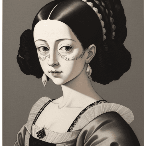 AI generated: pen painting, portrait of a woman, delicate ink lines, meticulous precision, in the style of the 17t...