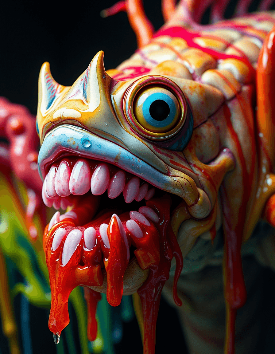 AI generated: teeth, brains, sploodge, goober, inverted neon rainbow drip paint, trending on art station, photorea...