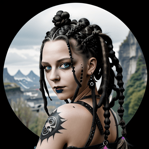 AI generated: junge prinzessin, schwarze kurze Dreadlocks, fantasy, gesichtstattoo, schatten um die augen, dunkle ...