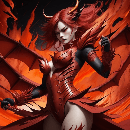 AI generated: A strikingly fierce female anime character adorns herself in garments inspired by the ferocity of a ...