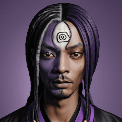 AI generated: orochimaru from naruto with the face of snoop dogg. purple background