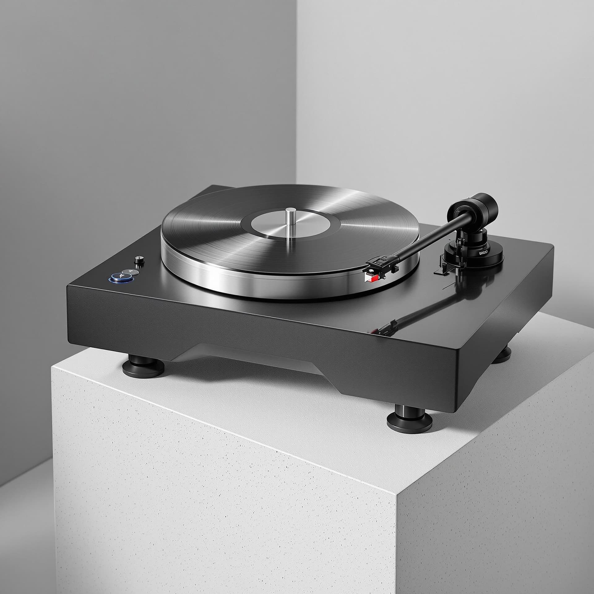 AI generated: Productive photography, super resolution, a high-end turntable product presentation designed by Bang...